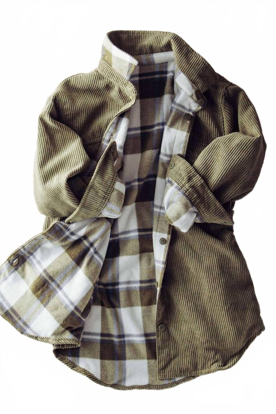 NEW URBAN DAIZY women's plaid lined corduroy flannel shacket in olive